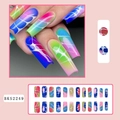 Long square press-on nails with colorful gradient patterns and white mesh textures - Colorful Smudge Style(BKS2249)
