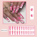 Pink and white wave press-on nails with luxury rhinestones and 3D cherry charms - Pink Gradient with Cherry Rhinestone Style (BKS2182) / 24Pcs Set + Jelly Glue + Nail File