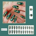 Dark green marble press-on nails with gold foil and glitter, 24-piece full set - BKS2345 Dark Green Marble Press-on Nails (Jelly Glue + File)
