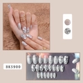 Unghie finte a mandorla corte con glitter argento ghiaccio e strass scintillanti - Stile Diamante Ghiaccio Traslucido (BKS900)