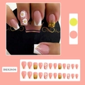 Daisy press-on nails set with pink floral designs, gold glitter, and V-shaped patterns - BKS2606 Daisy French Style (Includes Jelly Glue + Nail File)