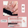 Pink gradient press-on nails with 3D resin bear, butterfly and glitter rhinestones - LF605 Bear Butterfly (with Jelly Glue)