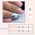Details von eckigen blauen Schmetterling French Nails mit Strasssteinen für einen Look - Französischer Blauer Schmetterling (BKS1770) / 24er Set + Gelee-Kleber + Nagelfeile