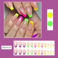Neon French tip coffin press-on nails set with vibrant multi-color fluorescent edges - Colorful French Style (BKS3033) / 24Pcs Set (Includes Jelly Glue + File)
