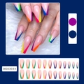Unghie finte French geometriche colorate a forma di bara lunga set da 24 pezzi - Francese Geometrico Arcobaleno (BKS3034)
