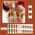 Uñas postizas de almendra otoñales con hojas de maple y textura de suéter 3D - Estilo Suéter Hoja de Arce de Otoño (BKS3023) / Juego De 24 Piezas + Pegamento De Gelatina + Lima De Uñas