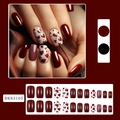 Burgundy heart press-on nails set with glitter and rhinestones on red silk background - Burgundy Heart Valentine Style (BKS3105)