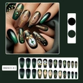 Uñas postizas vintage barrocas verde esmeralda y doradas con reloj y pedrería - Estilo de Reloj Verde Esmeralda y Negro (BKS3141) / Con pegamento de gelatina + lima