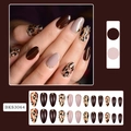Almond shaped burgundy leopard print press-on nails with studs and solid brown colors - Wine Red Leopard (Includes Jelly Glue + File)