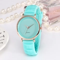 Elegant mint green silicone quartz watch for women with rose gold case and textured strap - Mint Green
