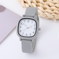 Minimalist square quartz watch featuring a grey silicone strap and white dial - Gray