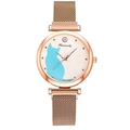 Rose gold ladies watch with cat pattern dial and magnetic Milanese mesh band - Rose Gold