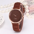 Women's quartz watch with rose gold case and brown textured silicone strap - Brown