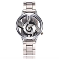 Creative music note watch with silver steel strap and artistic treble clef hollow dial - Steel Band