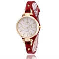 Elegant women's quartz watch with red leather strap, gold alloy case and textured dial - Red