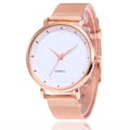 Montre à quartz minimaliste avec bracelet en maille or rose et cadran blanc élégant - Blanc