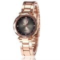 Women's rose gold quartz watch featuring a starry grey dial and faceted crystal glass - Gray
