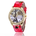 Montre femme rouge motif serpent avec cadran Tour Eiffel et lunette strass - Rouge
