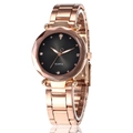 Women's rose gold quartz watch with minimalist black dial and metal chain link strap - Black