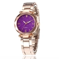 Élégante montre à quartz pour femme en or rose avec cadran ciel étoilé violet et métal - Violet