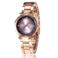 Elegant rose gold quartz watch with starry purple gradient dial and diamond markers - Pink