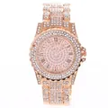 Luxurious rose gold quartz watch with full rhinestone embellishments and Roman numerals - Rose Gold