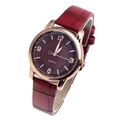 Elegante Roségold Damen-Quarzuhr mit tiefrotem Lederband und numerischem Zifferblatt - Rot