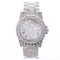 Silver luxury fashion watch with full rhinestone inlay and Roman numeral dial - Silver
