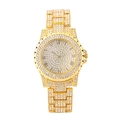 Luxury gold iced-out quartz watch with Roman numerals and full crystal dial for men - Gold