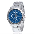 Klassische Herrenuhr aus silbernem Edelstahl mit dunkelblauem Chronographen-Zifferblatt - Blau