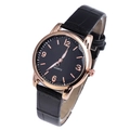 Modische Quarz-Damenuhr mit schwarzem Lederarmband und rundem Gehäuse in Roségold - Schwarz