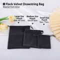Black velvet drawstring jewelry pouches in three sizes with premium soft plush texture - Drawstring Style / 8*10cm / Dark Gray