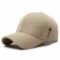 Berretto da baseball in cotone kaki con ricamo croce nera e visiera curva classica - Cachi