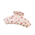 Elegant beige hair claw clip featuring pink floral patterns and sparkling rhinestones - Large Claw Clip with Rhinestones (Pink Diamond 1) / Pink