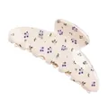 Cream-colored large hair claw clip with dark blue berry floral pattern and white rhinestones - Large Claw Clip with Rhinestones (Purple Diamond 2) / Purple