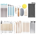 Professional 42-piece clay sculpting tool set with stainless steel cutters and storage bag - 40-Piece Pottery Tool Set (Zipper Cloth Bag)