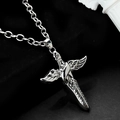 Pendaglio a spada incrociata con ali d'angelo gotico in argento e catena in metallo - Stile pendente ali di angelo spada croce (E33200-1)