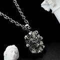 Retro silver hip-hop necklace featuring a gothic tiger head pendant with skull detail - Tiger Head Relief Skull Pendant Style (E33206-1)