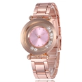 Women's rose gold watch with sparkling moving crystals and a pink rhinestone dial - Pink