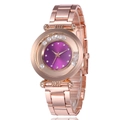 Elegant rose gold women's quartz watch with purple dial and shimmering crystals - Purple