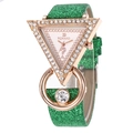 Makroansicht des funkelnden grünen Glitzerarmbands und der roségoldenen Schnalle der Uhr - Grün
