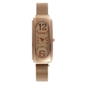 Montre à quartz rectangulaire or rose élégante avec bracelet en maille milanaise chic - Cadran Blanc Or Rose (Style 5)