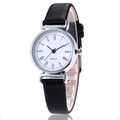 Minimalist women's quartz watch with black leather strap and Roman numerals white dial - Black Strap White Dial