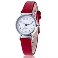 Minimalist women's quartz watch with a red textured leather strap and white numeric dial - Red
