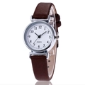 Retro quartz watch with white dial, black numerals, and brown lychee grain leather strap - Brown