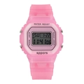Montre de sport rose semi-transparente avec affichage numérique LED et bracelet résine - Rose