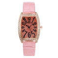 Fashionable rose gold tonneau watch for women with rhinestone bezel and pink leather strap - Pink
