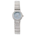 Women's silver fashion watch with full rhinestone inlay and minimalist round dial - Silver
