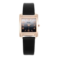 Women's square rose gold watch with gradient starry dial and black leather strap - Black