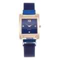 Elegant rose gold square watch with blue sunray dial and magnetic mesh strap for women - Blue